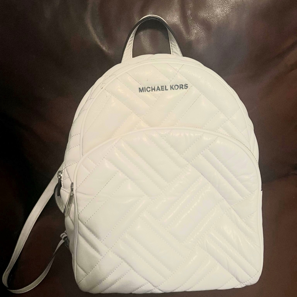 Michael Kors White Chevron Quilted Backpack